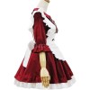 乙女風ロリータOPドレスフリル弓ボタン装飾ブルゴーニュロリータワンピース