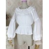 クラシックロリータブラウスフリルレースシフォンホワイトロリータトップ