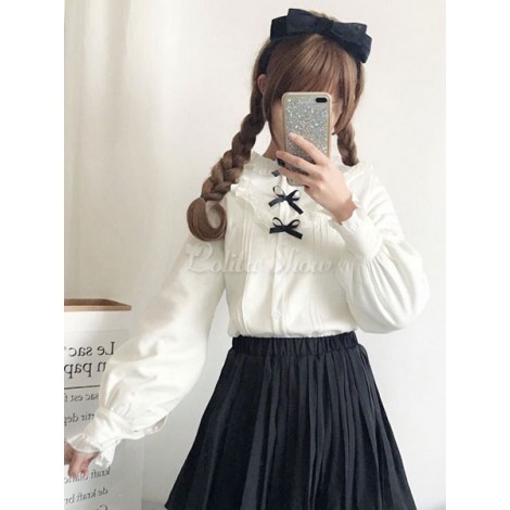 スウィートロリータシャツボウフリルシフォンホワイトロリータブラウス