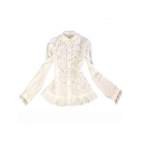 クラシックロリータシャツマンダラシルクレースフリルホワイトロリータブラウス