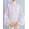 スウィートロリータブラウスフリルレースプリーツスレイピーホワイトロリータトップ