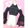 スウィートロリータシャツレースフリルオープンショルダーブラックシフォンロリータブラウスアームカバー付き