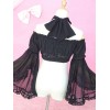 スウィートロリータシャツレースフリルオープンショルダーブラックシフォンロリータブラウスアームカバー付き
