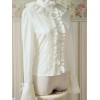 クラシックロリータシャツフリルボウレーストリムホワイトシフォンロリータブラウス