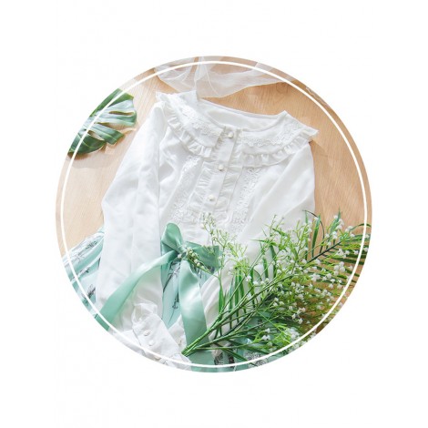 クラシックロリータブラウススノーピアフリルコットンリネンホワイトロリータトップ