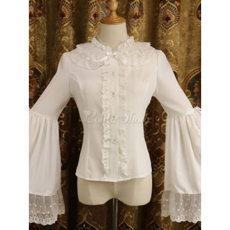 クラシックロリータトップレーストリムフリルボウロリータブラウス