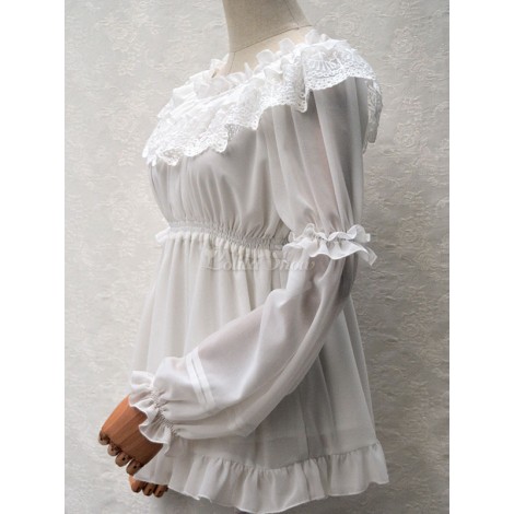 クラシックロリータシャツレースフリルプリーツシフォンロリータブラウス