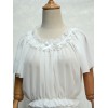 クラシックロリータブラウスフリルプリーツボウシフォンホワイトロリータトップ