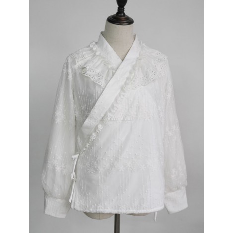 ワロリータブラウスレースジャカードロリータトップホワイトロリータシャツ