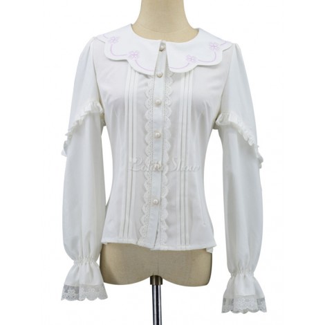 甘いロリータブラウスレースボタンロリータトップ長袖白ロリータシャツ
