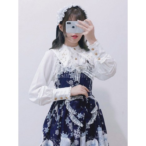 クラシックロリータシャツレースフリル刺繍入りシフォンホワイトロリータブラウス