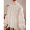ロリィタブラウス　ホワイト　レース　お茶会　無地　長袖　ピーターパンカラー　ロココ調