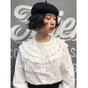 ロリィタブラウス　ホワイト　無地　フリル　長袖　コットン　スウィート　クルーネック　カジュアル
