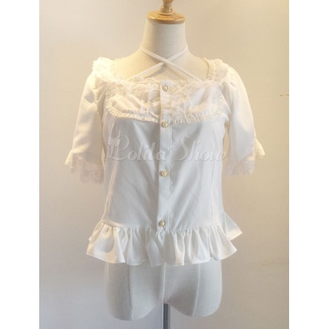 ロリィタブラウス　ホワイト　無地　半袖　シフォン　クラシック＆トラディション　スクエアネック