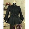 ロリィタブラウス　ブラック　無地　長袖　綿混紡　ゴシック　スタンドカラー　お茶会