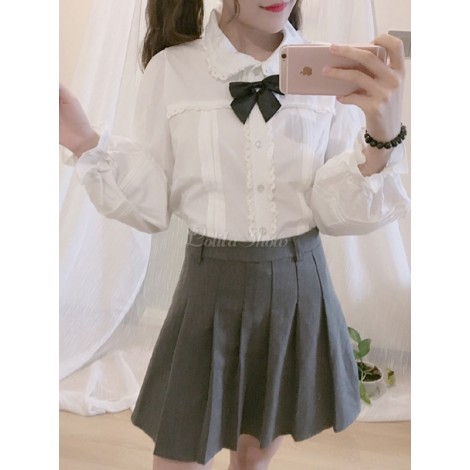 ロリィタブラウス　ホワイト　綿混紡　長袖　ピーターパンカラー　カジュアル　クラシック＆トラディション　無地