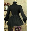 ロリィタブラウス　ブラック　ピュアコットン　長袖　フリル　スタンドカラー　お茶会　ゴシック　無地