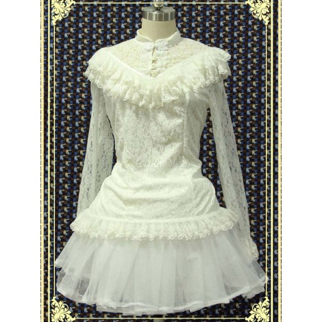 ロリータ服　トップス　新作　ホワイト　ブラウス　スウィート　長袖　パーティー　レース　ポリエステル