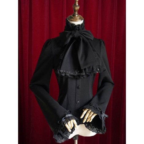 ロリィタブラウス　シャーリング　長袖　コットン　レトロ　スタンドカラー　パーティー