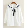 ロリィタブラウス　ホワイト　コットン　長袖　リボン　折り襟　ストリートウェア　可愛い