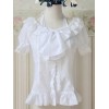 ロリィタブラウス　ホワイト　リボン　半袖　コットン　可愛い　ストリートウェア