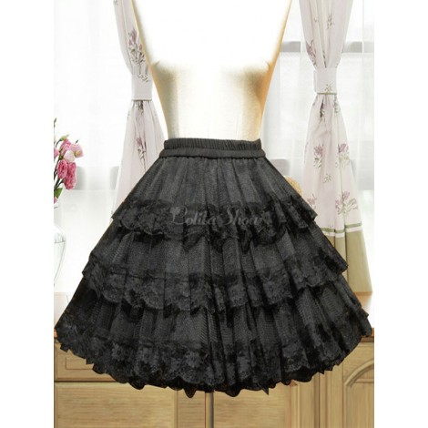 ブラックロリータペチコートレース3層ロリータアンダースカート