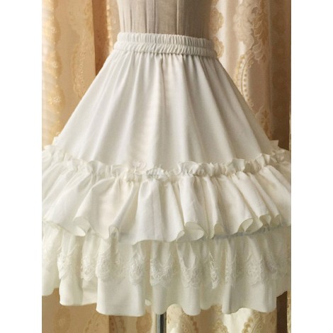 ホワイトロリータペチコートレイヤードラッフルレースロリータスカート