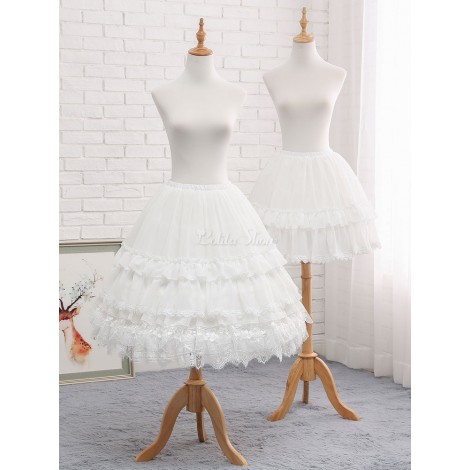 シフォンロリータペチコートレイヤードフリルレーストリムクリノリン調節可能ホワイトロリータアンダースカート