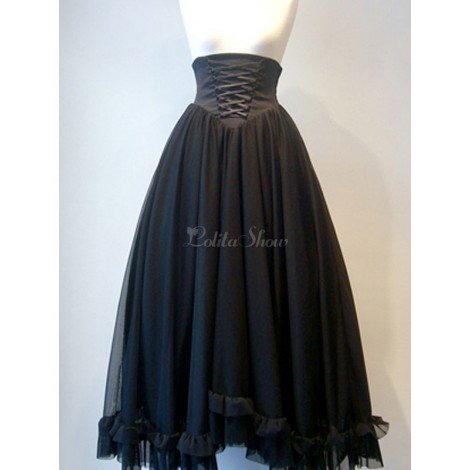 ゴシックロリータSKレースアップブラックロリータスカート