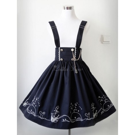 古典的なロリータドレス星空海道軍事スタイル刺繍ボウチェーンネイビーブルーロリータサロペット