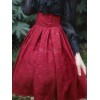 クラシックロリータSKジャカードレーストリムプリーツレッドロリータスカート