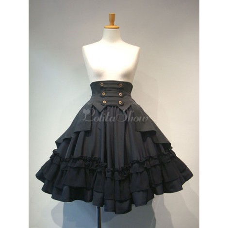 ゴスロリ 軍服 スカート ショート ゴシックロリータSK フリル プリーツ 制服コスプレ ボタン レースアップ アイドル衣装 ブラック ロリータスカート ミリロリ