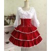 ロリィタスカート　レッド　ピュアコットン　2カラーブロック　お茶会　ロココ調