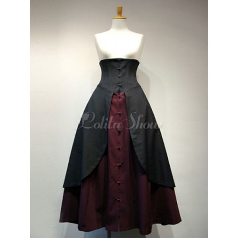 ゴスロリ 軍服 スカート ゴシック バイカラー ロリータ軍服スカート SK コットン 制服 コスプレ フリル スリット アイドル衣装 Aライン ロングスカート ミリロリ