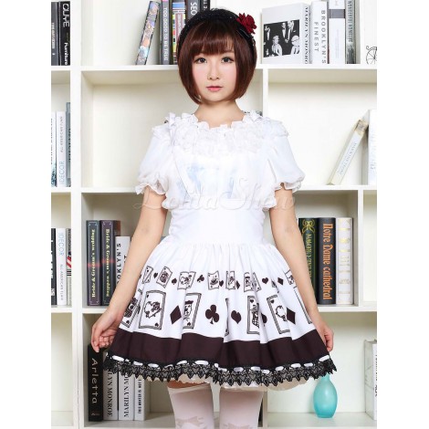 ロリィタスカート　チョコレート　ポリエステル　プリント柄　カジュアル　レース　ゴシック