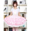 キュート ロリータ ドレス ピンク桜キティ プリント ロリータ スカート白のレース トリム シャーリング