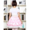 キュート ロリータ ドレス ピンク桜キティ プリント ロリータ スカート白のレース トリム シャーリング
