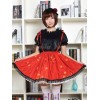 赤いロリータ ドレス甘いさくら印刷ブラック レース トリム付けロリータ サスペンダー スカート