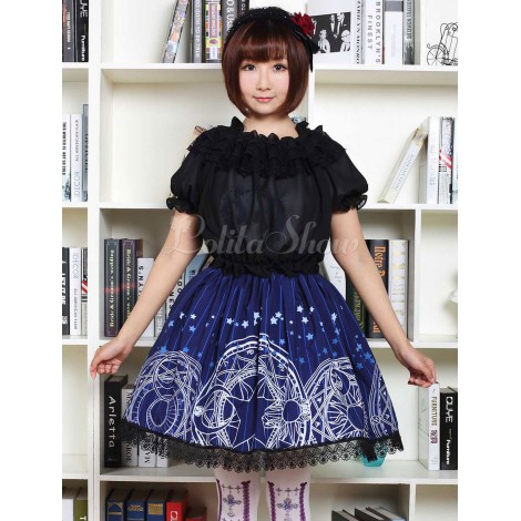 マジック サークル プリント ブルー ロリータ ドレス キュートなロリータ レース スカート
