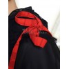 赤いロリータ ドレス甘いさくら印刷ブラック レース トリム付けロリータ サスペンダー スカート