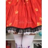 赤いロリータ ドレス甘いさくら印刷ブラック レース トリム付けロリータ サスペンダー スカート