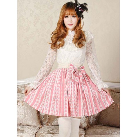 スウィートロリータSKプリントボウPleated Pink Lolitaスカート