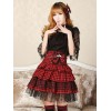 クラシックロリータSKフリルボウレースアップチェックレッドロリータスカート
