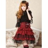 クラシックロリータSKフリルボウレースアップチェックレッドロリータスカート