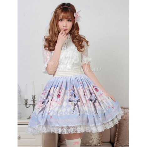 スウィートロリータSKレースプリントライトブルーロリータスカート