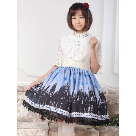 クラシックロリータSKレースプリントブルーロリータスカート