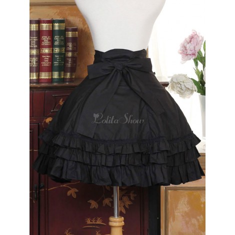 ロリィタスカート　ブラック　スウィート　無地　ストリートウェア　ポプリン
