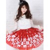 ロリータ服，スカート　レッド　可愛い　スィート　プリント柄　レース付き