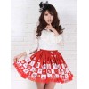 ロリータ服，スカート　レッド　可愛い　スィート　プリント柄　レース付き