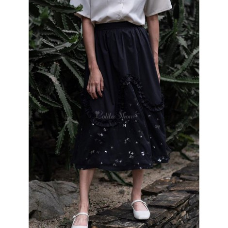 甘いロリータSKブラックフリルロリータスカート